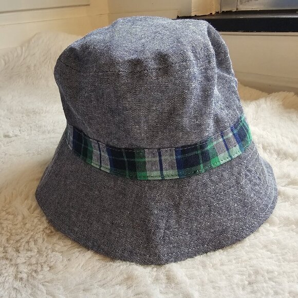 Baby Cotton Denim Plaid Bucket Hat 12-24M - Picture 1 of 7